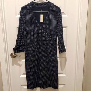 Ann Taylor dress NWT; navy with gray polka dots